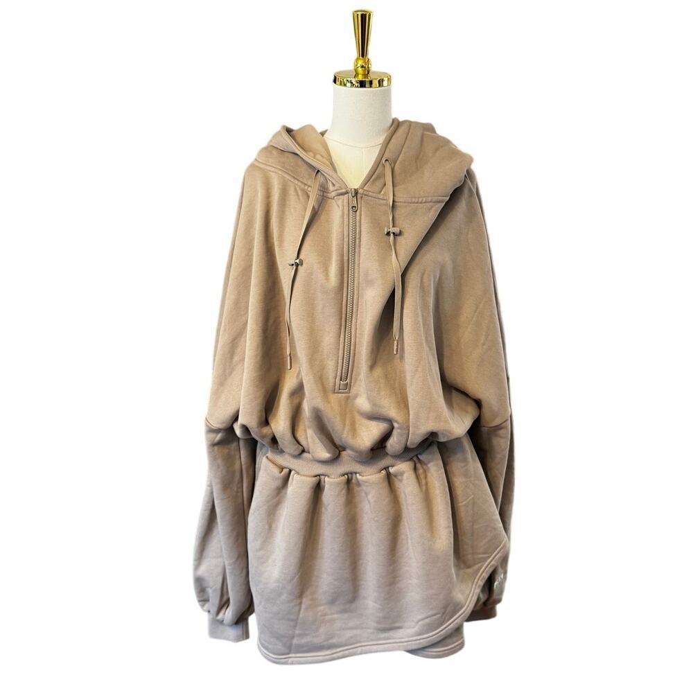 Popflex Game Day Dress Quarter Zip Hoodie Sweatshirt Dress NWT 1X/3X Taupe